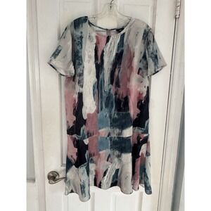 Mossimo Womens Abstract Print Swing Dress L Short Sleeve Modern Artsy